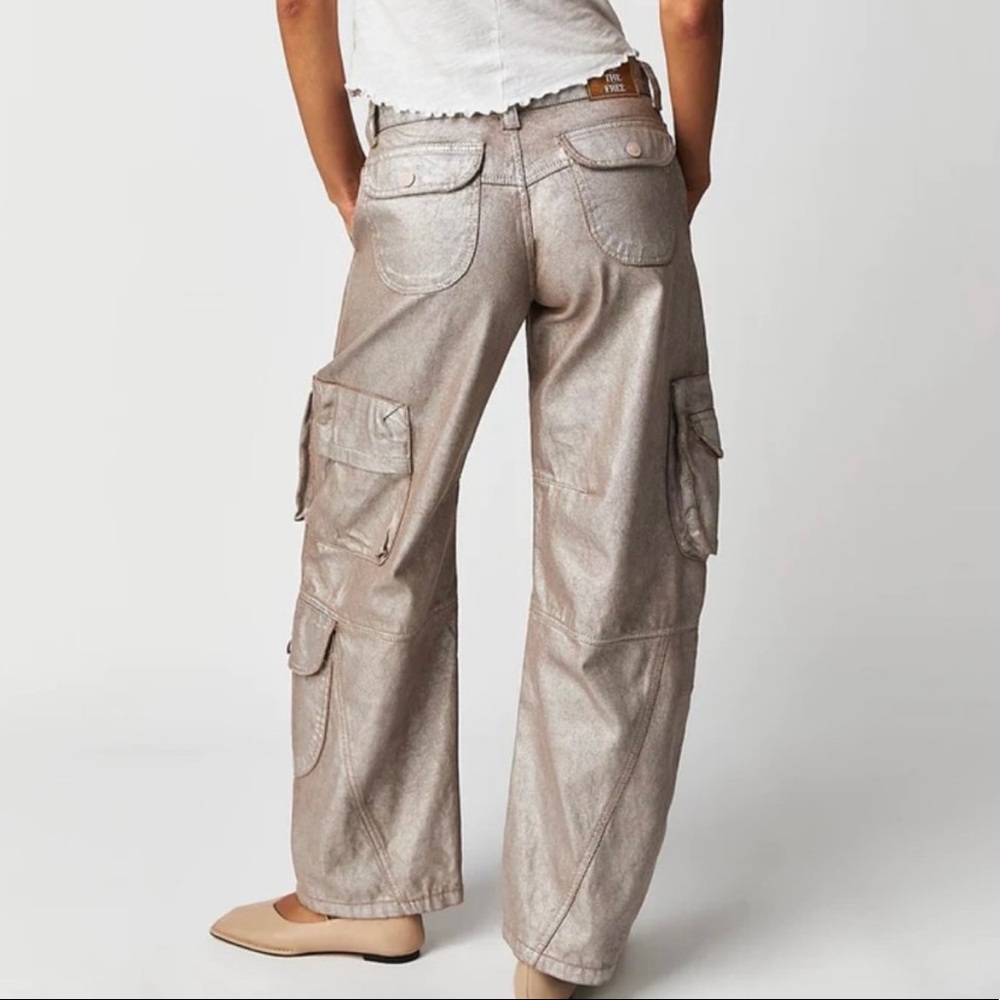 Free People Lap of Luxury Metallic Cargo Pants: Size 25